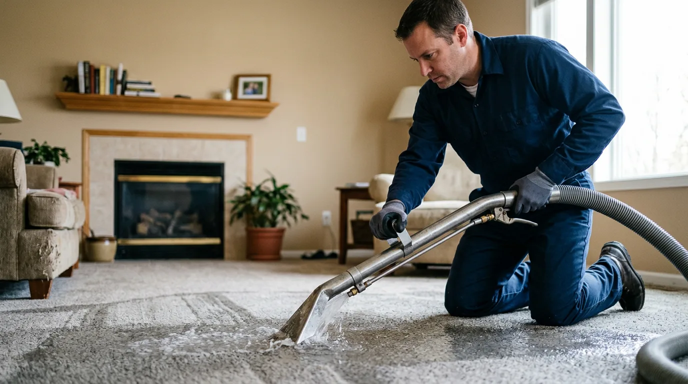 Water damage restoration technician working near Brownstown, IL